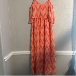 Bisou Bisou Orange Maxi Sundress with Flutter Sleeves